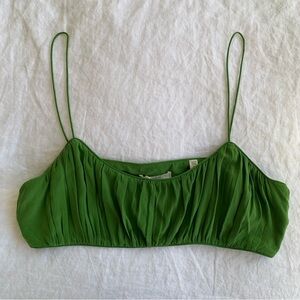NWT Doen Amora Silk Ruched Cami Camisole Crop Tank Top Evergreen Green